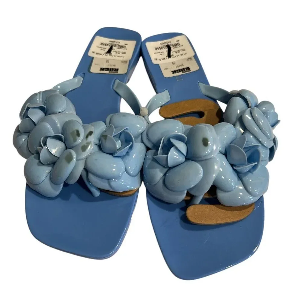 Jeffrey‎ Campbell Fleuris Jelly Flip Flop Blue Floral Thong Sandals Size 10 New